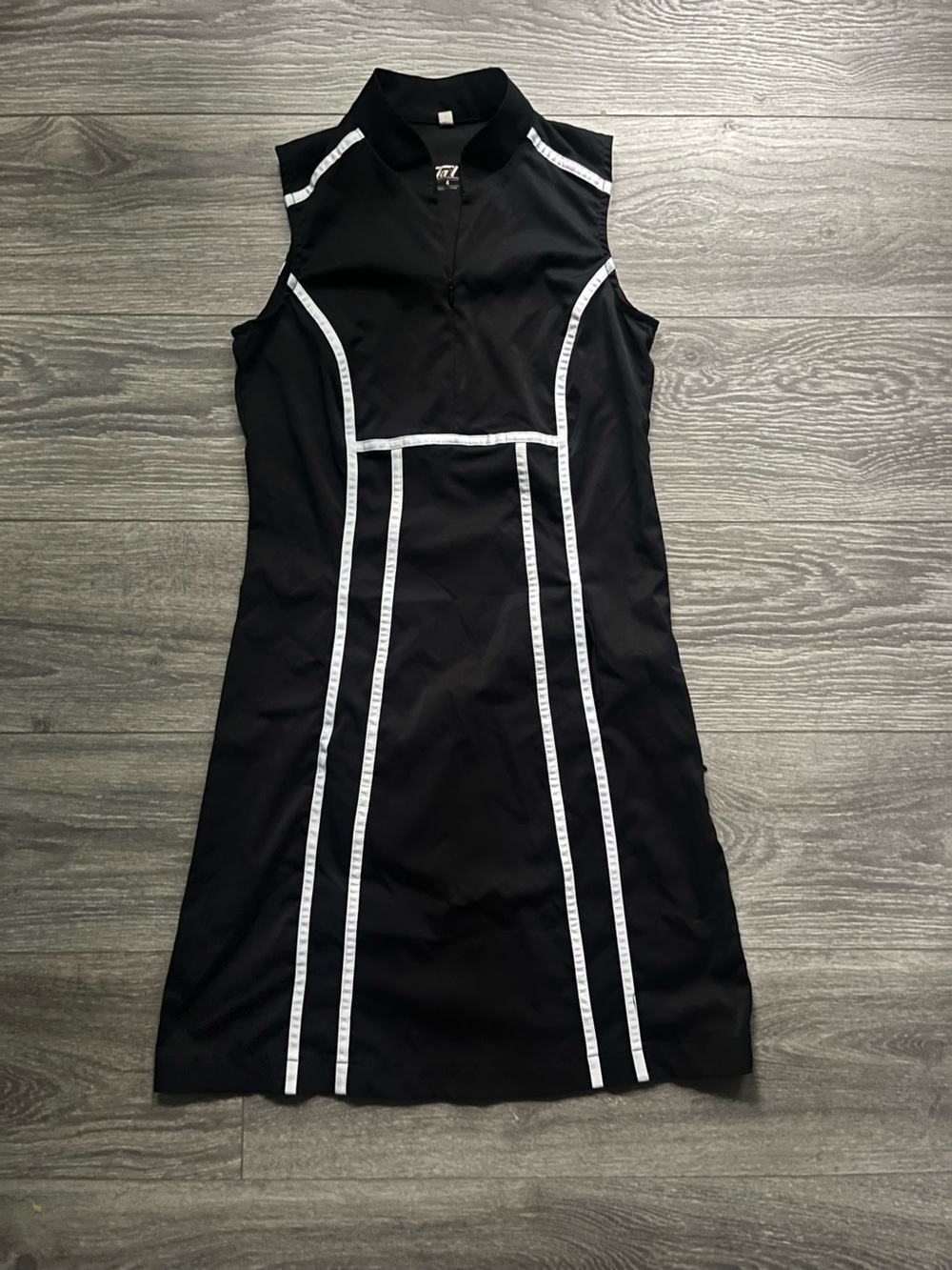 Tail Black Sleeveless Dress with White Trim